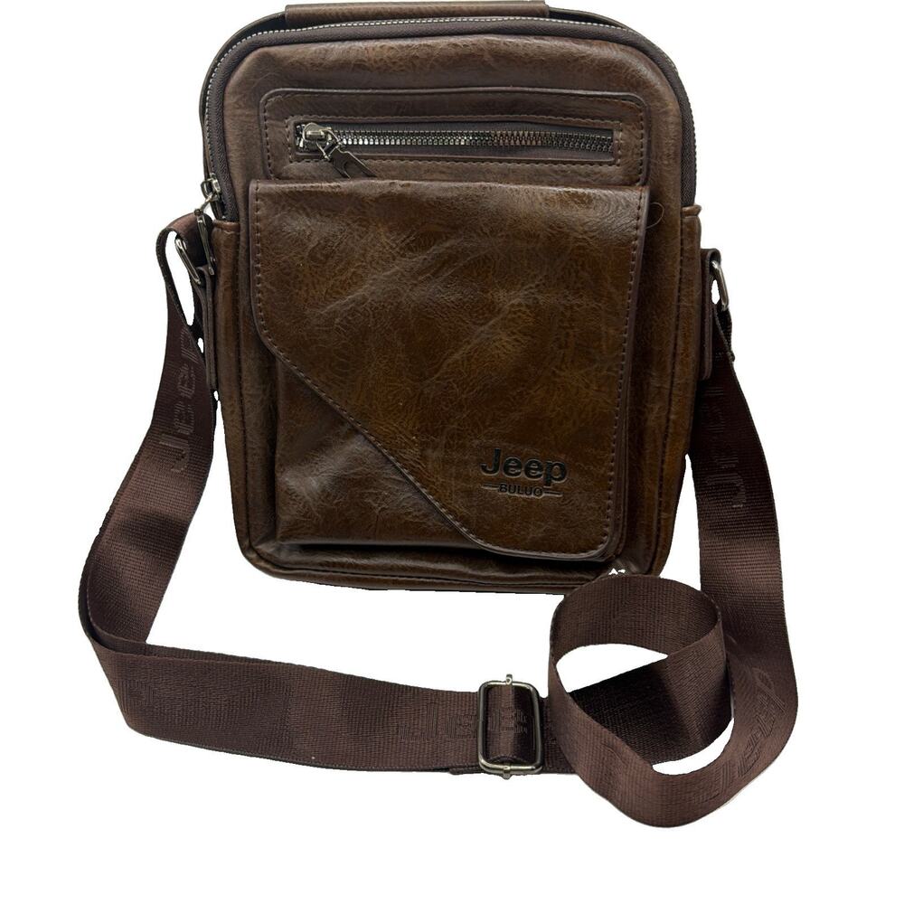 Jeep Men’s Brown Cross Body Bag - Leather - 8” x 10”